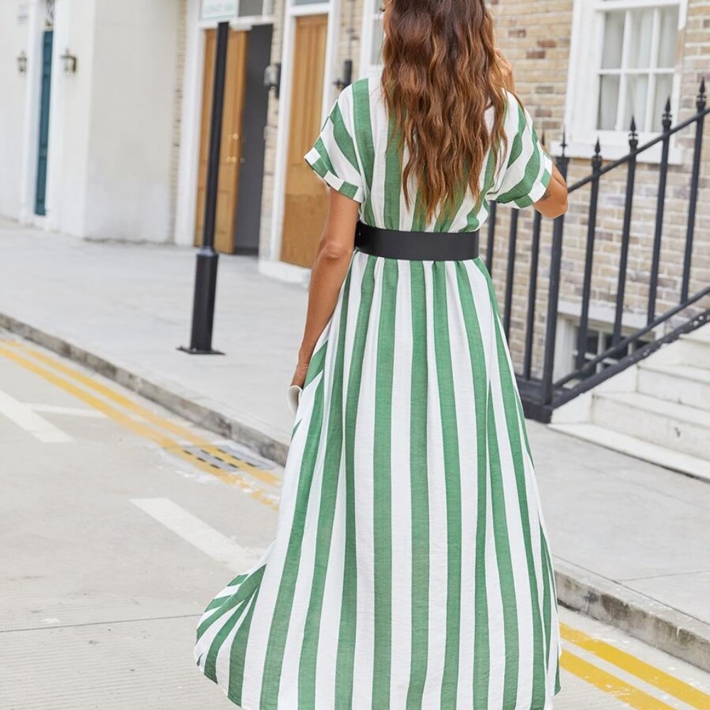 V neck striped color block tulip hem maxi Dress - Picture 7 of 10